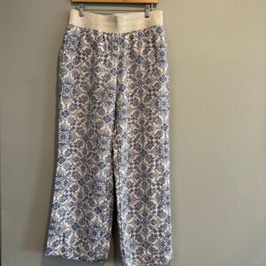 Soft Surroundings Patterned Wide-Leg Linen Pants Beach Coastal Resort M